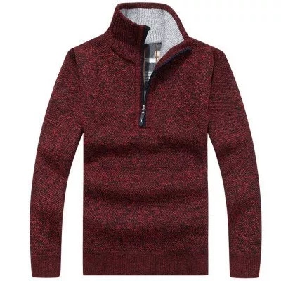 2022New Autumn Winter New Men&s Zipper Sweater Pullovers Stand Collar Slim Fit Thick Sweaters Male Solid Color Knitted Pullo